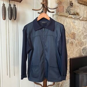 Vintage Cortefiel Midnight Blue Racer Jacket with Knit Sleeves
